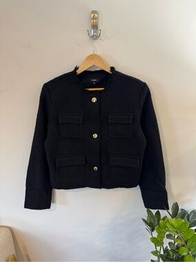 Express Pocket Bouclé Blazer Jacket, Black, Women’s Large, NWT